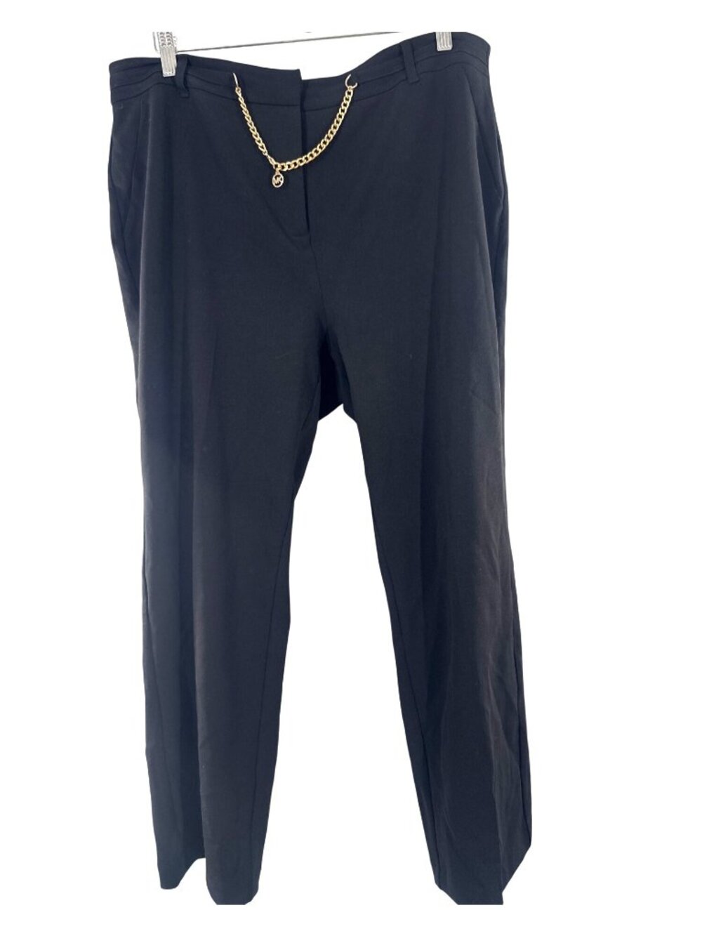Michael Kors Womens Black Straight-Leg Pants With Gold Chain Size 16 Career